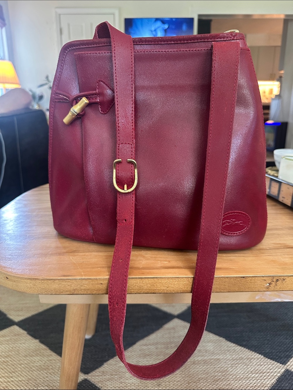 Longchamp Red Leather roseau Bag with Gold Hardware used very clean